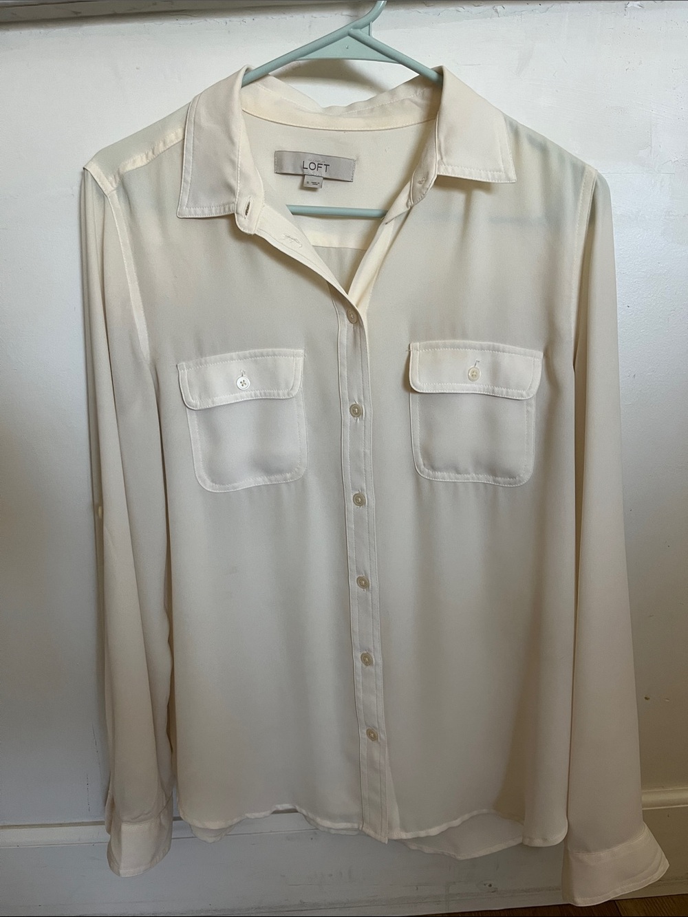 LOFT Cream Long-Sleeve Button-Down Shirt